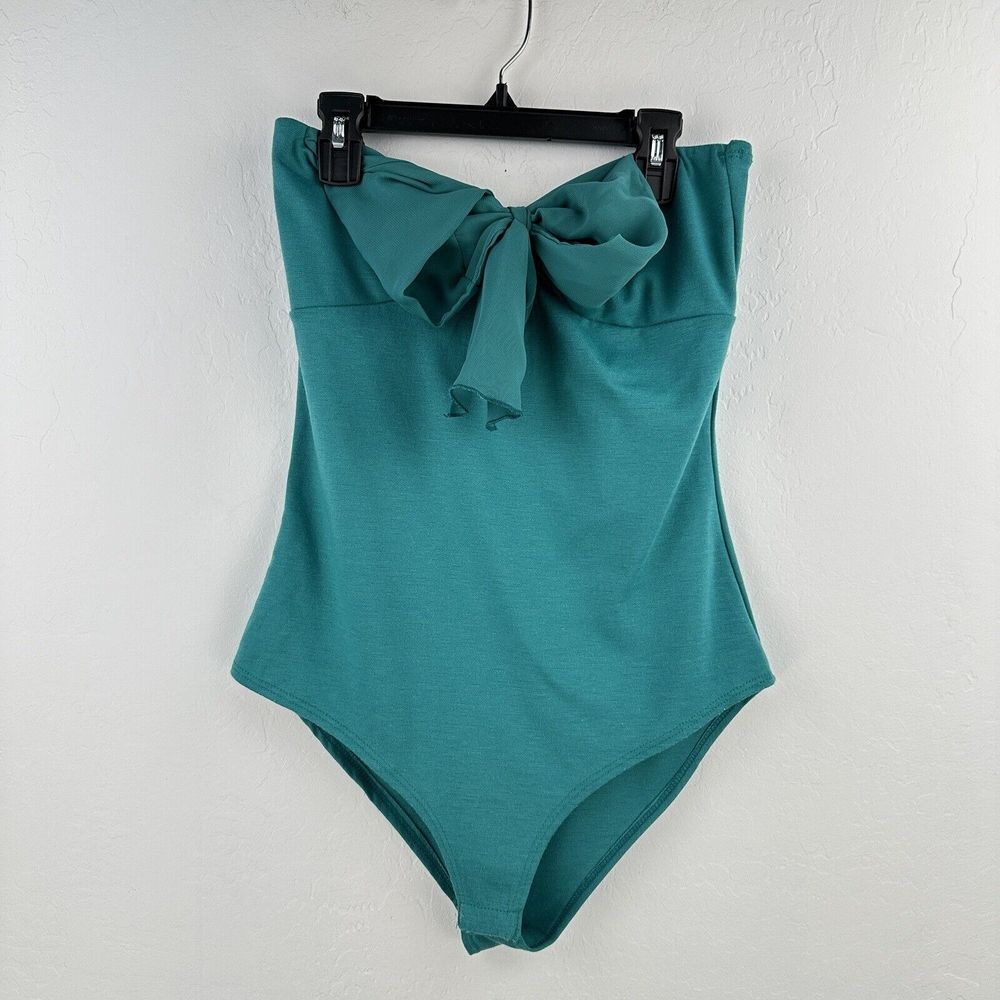 January 7 Green Strapless Bodysuit Cocktail Wedding Party Bow Front Chiffon L